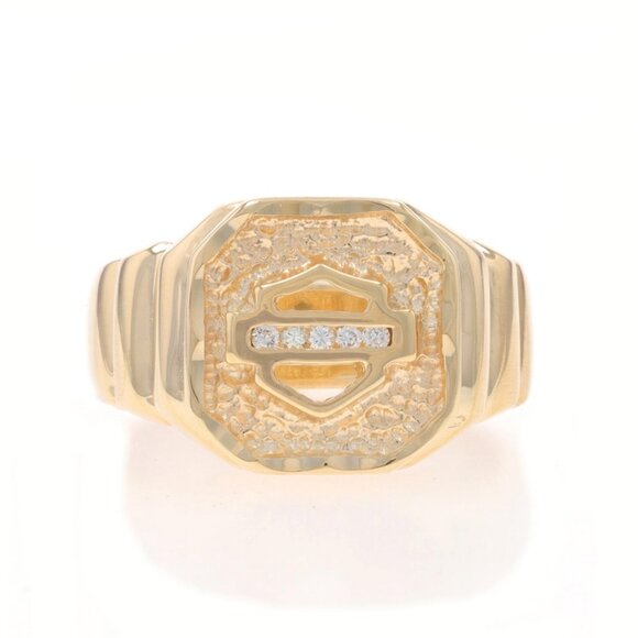 Harley-Davidson Stamper Diamond Shield Men's Ring - Yellow Gold 10k Motorcycles
